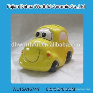 Lovely yellow car design ceramic money pot